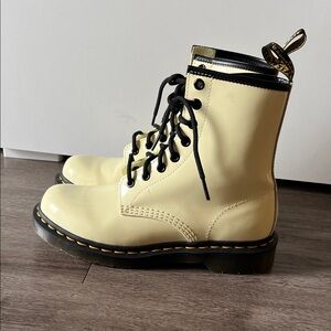 Dr. Martens Pale Yellow Patent Lace-Up Boots